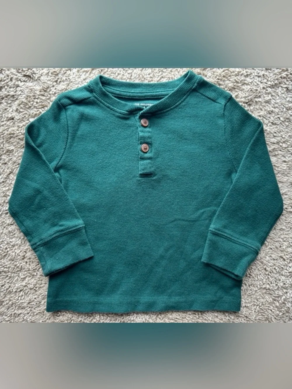 The Children’s Place Toddler Waffle Knit Henley Shirt Green Long Sleeve 12-18M